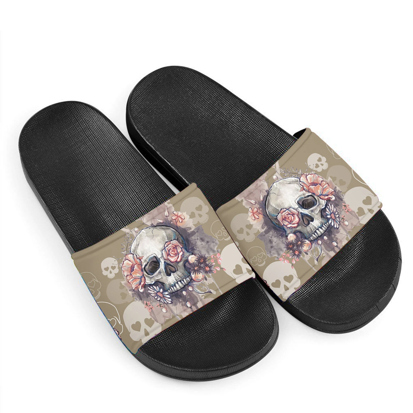 Vintage Skull Rose Designer Female Sandals Indoor Outdoor Breathable Lightweight Slippers Comfortable Non-slip Bathroom Flats