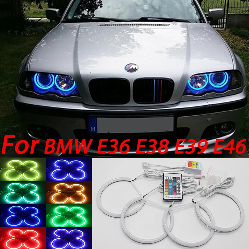 Kit de Halo de ojo de Ángel para BMW, luz LED RGB de algodón E46 de 16 colores para BMW Serie 3, 5, 7, E36, E38, E39, 525i, 528i, 530i, 540i, 320i, 325i