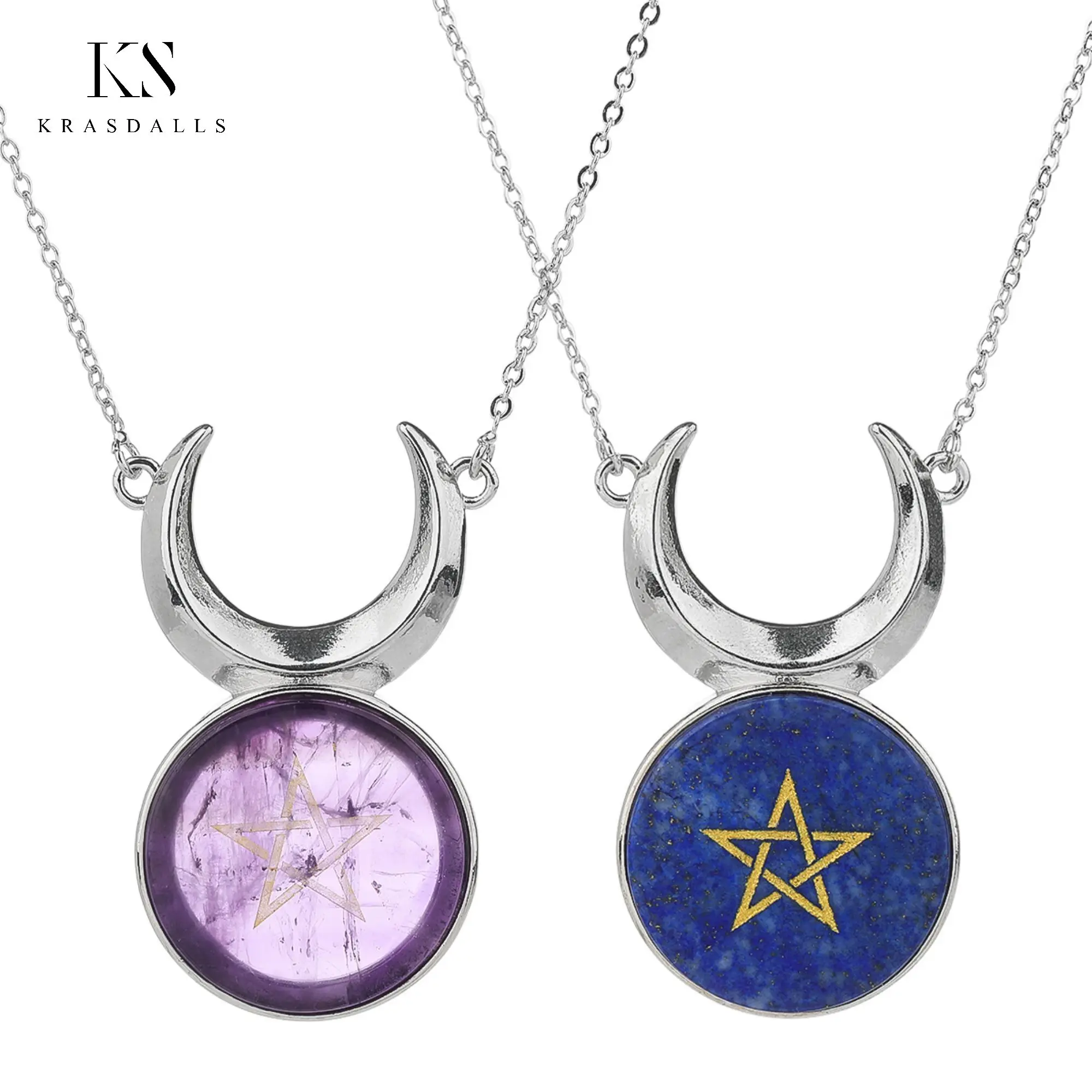 

Moon Silver Charm Healing Crystal Reiki Chakra Spiritual Coin Stone Pendant Necklace Energy Jewelry for Man Women