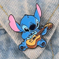 yq112 stitch enamel pin guitar brooch cartoon icons for backpack tops jeans lapel badge jewelry for friends kids collection gift