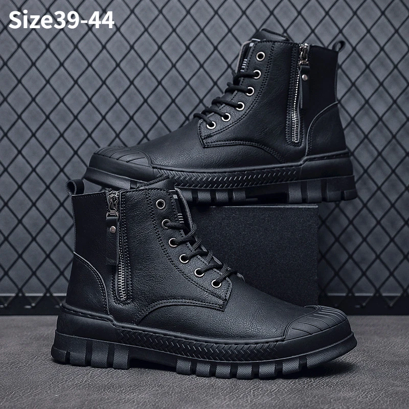 

New Boots In Autumn and Winter Men Korean Short Boots PU Leather Motorcycle Boots British Style High Top Mens Shoes Trend