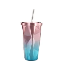 double wall thermal 304 stainless steel with straw gradient color water bottle beer coffee cup tumbler mug travel 500ml17oz