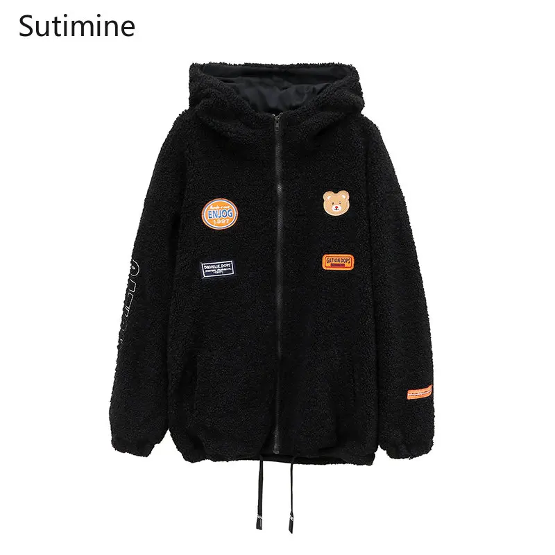 Winter Clothes Women Office Lady Lamb Wool Cotton Coat Women's Cashmere Thickened Pockets Zipper Hooded Winter Coat Women