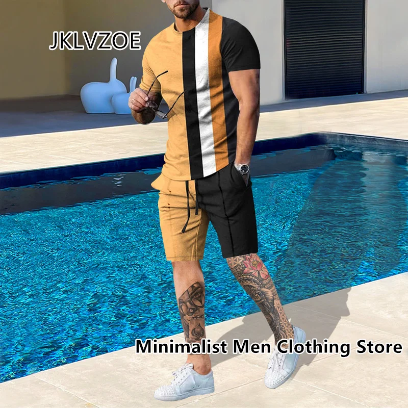 Summer Men Set Fashion 2 Piece Set Men T-Shirt Shorts Pants Suit Casual Short Tracksuit Suit Mens Jogging Sets Oversized Clothes