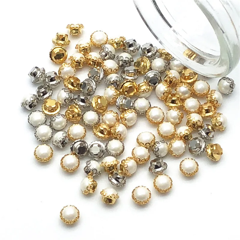 

50pcs 4mm Round Faux Flower Pearl Mini Buttons Baby Shiny Coat Boots Sewing Soft Toys Doll Clothes Accessories Silver/Gold