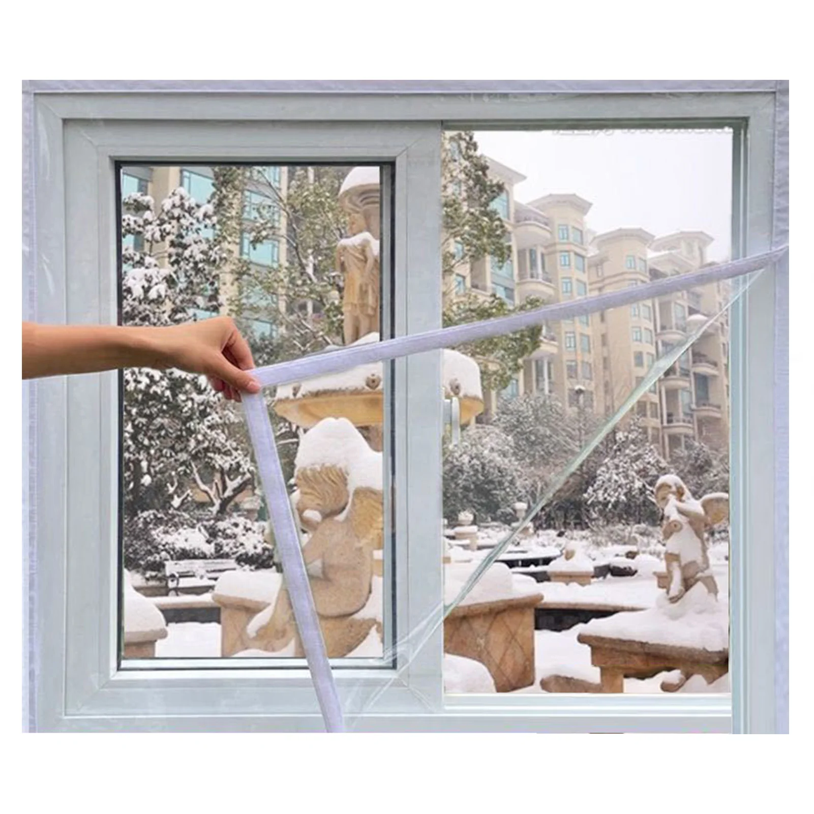 

Window Heat Insulation Film Press to Seal Adhesive Film with Hook Tape for Winter Keep Cold Out B88
