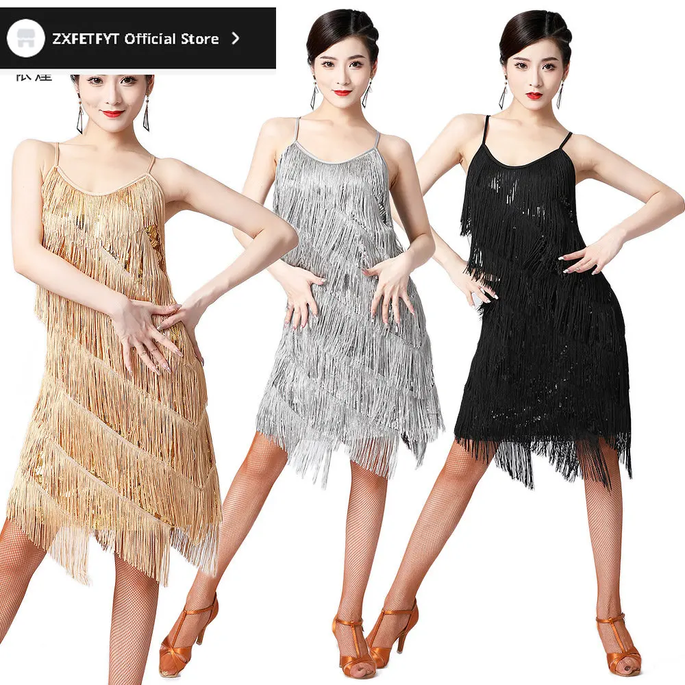 

Женский костюм для латиноамериканских танцев, откровенное платье с блестящей бахромой и бретельками-спагетти для выступлений, юбка с V-образным вырезом, 2023