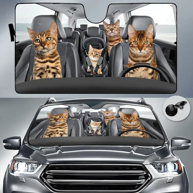 Бенгальская Защита от солнца для автомобиля кошка влюбленных автомобильный