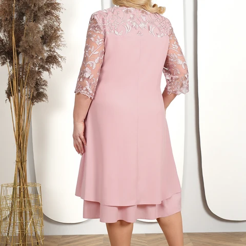 Plus Size Party Dress Women 2023 Summer  Embroidery Patchwork Elegant Chic Gown Vestidos Oversized Chubby Curvy Female Clothes