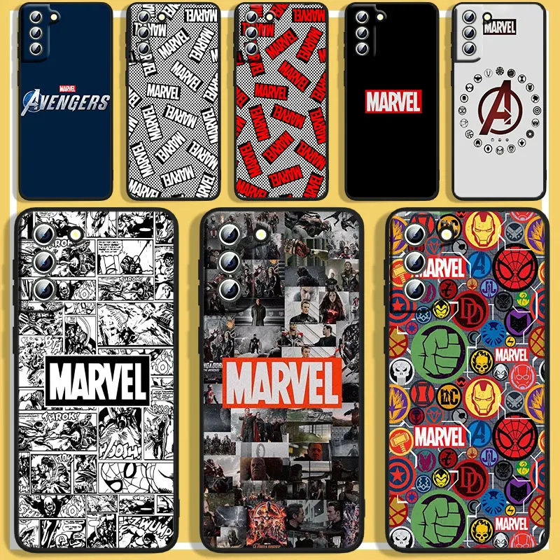 

Marvel Logo Avengers Phone Case For Samsung S8 S9 S10 S20 S21 S22 Plus 4G S10e 5G Lite Ultra FE Black Funda Cover Soft Silicone