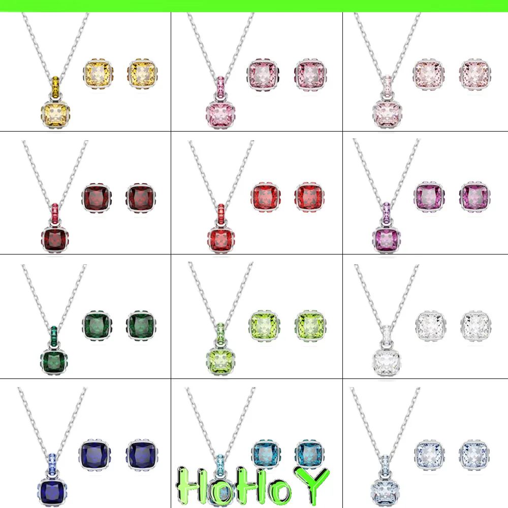 

Новый женский комплект украшений с камнями по месяцу рождения 2024, женское ожерелье и серьги с 12 цветными кристаллами, очаровательный Рождественский подарок, оптовая продажа