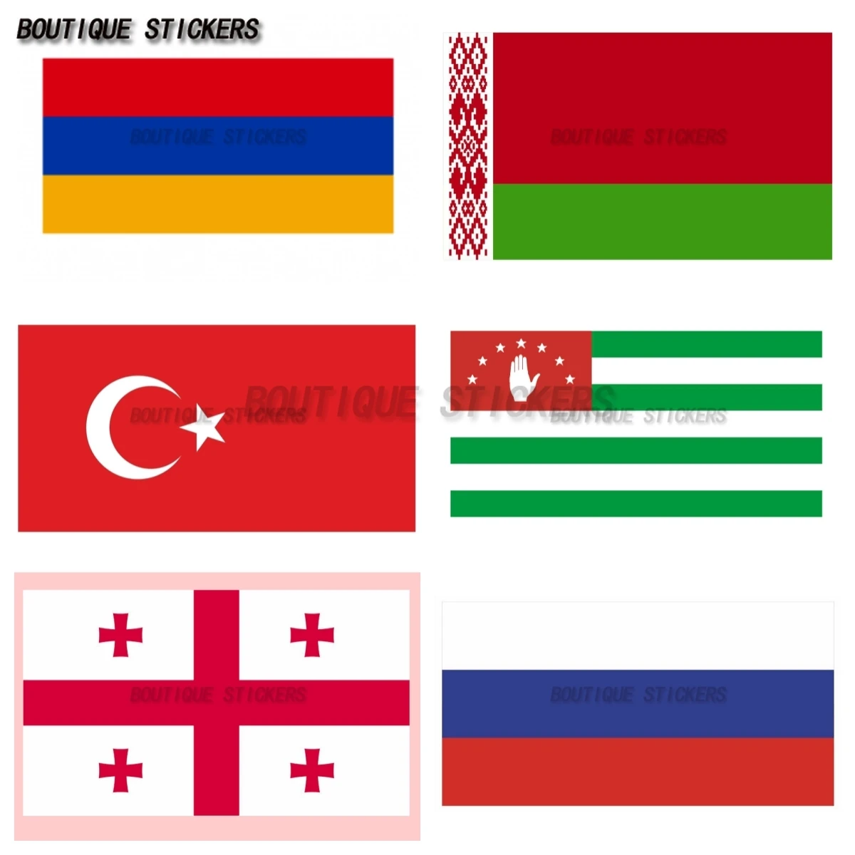 

Russian, Belarus, Türkiye, Armenia, Georgia, Abkhazia flag car stickers, cars, motorcycles, windows, bumpers, waterproof PVC
