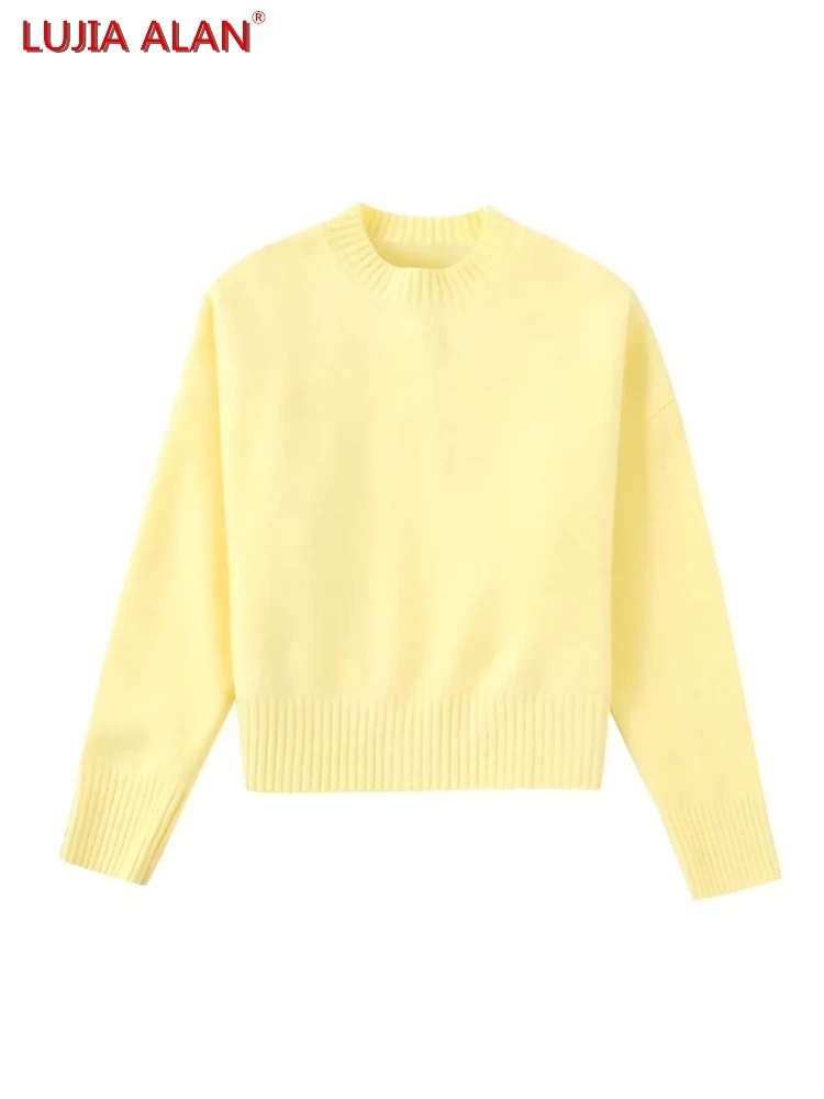 

Women Yellow Knitted Loose Sweater Hot Sale Female O-Neck Long Sleeve Pullover Tops LUJIA ALAN SW1750