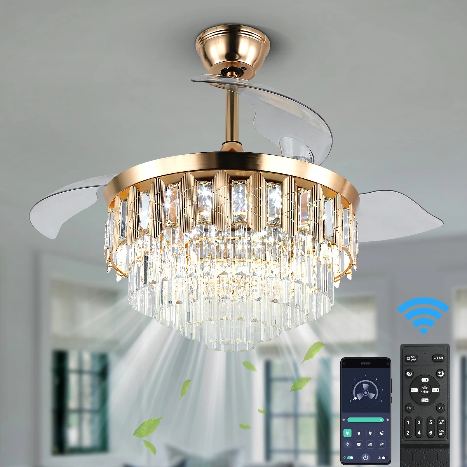 

Modern Ceiling Fan With Led Light Smart APP Remote Contro Reversible BLDC Intelligent Fandelier Lamp Indoor Fixture Adjustable