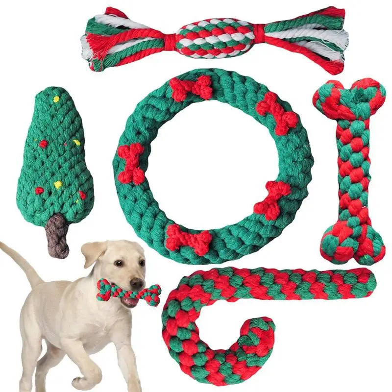 

Рождественская веревка для собак, игрушечная веревка для собак, игрушка для агрессивных жевательных устройств, набор игрушек для жевания домашних животных для поддержания массажа жевательной резинки и орального здоровья для