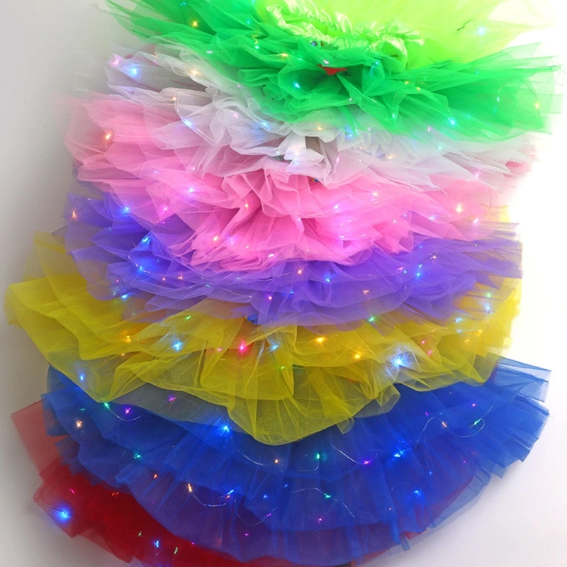 

Children Kid Girls LED Ballet Skirts Elastic Mesh Tutu Ballerina Dancing Dress