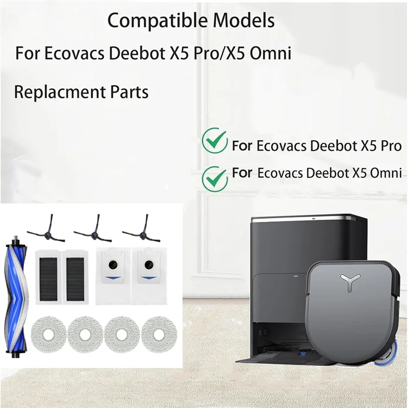 Фото Комплект сменных запчастей A13I-12PCS для робота-пылесоса Forecovacs Deebot X5 OMNI / X5 PRO OMNI: основная и боковые щетки, фильтры, салфетки для влажной уборки, мешки для сбора пыли №2