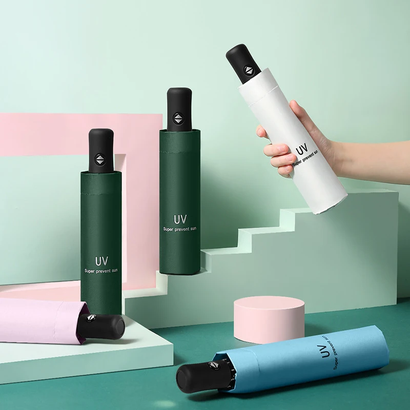 Зонт от дождя и солнца 3 складных дорожных зонтика с защитой УФ лучей 8 спиц