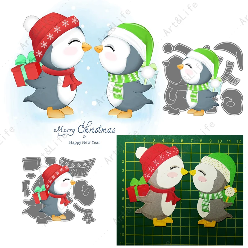 

Penguin Chicks Christmas New Metal Cutting Dies Cute Animal Stencils for Making Scrapbooking Family I LOVE YOU Embossing Cut Die