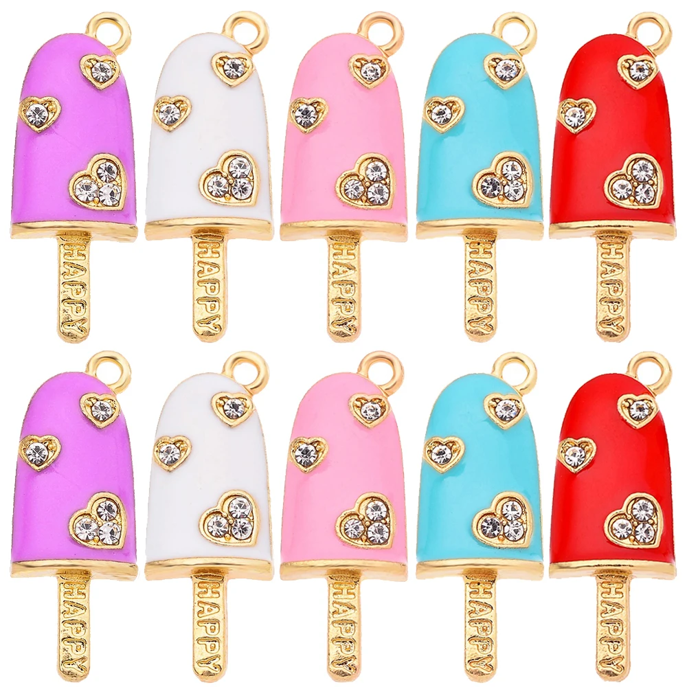 

20Pcs The New Pave Zircon Enamel Ice Cream Charm For Women Earring Bracelet DIY Jewelry Making Supplies Colorful Alloy Pendant