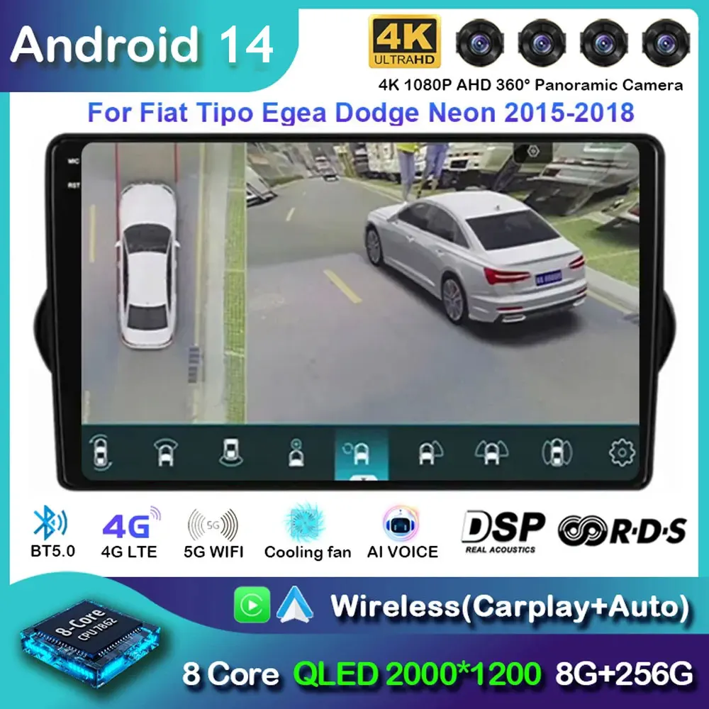 Автомобильный радиоприемник Android 14 Carplay для Fiat EGEA TIPO 2015 2016 2017 2018 навигация GPS