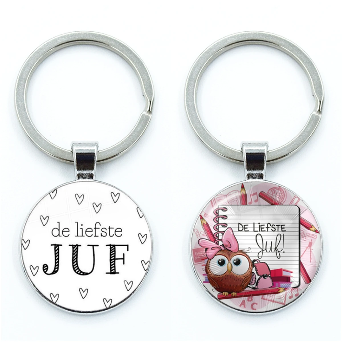 VOOR DE Liefste Juf Sleutelhanger Glass Keychain Keyring Anneau Porte Clef Bedankt Juf Cadeau Letter Thank You Dear Teacher Gift