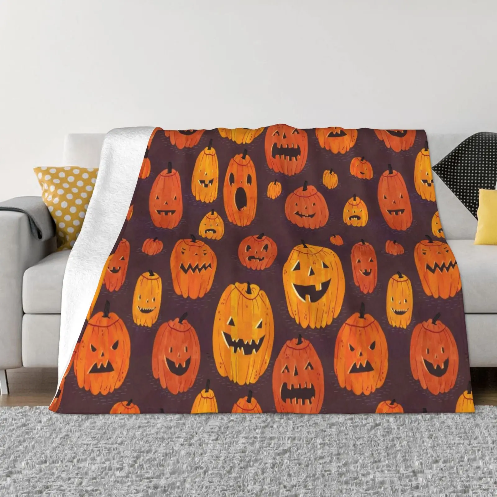 

Милые одеяла с тыквами для кроватей, фланелевые легкие теплые односторонние одеяла для Хэллоуина с принтом 80x60 дюймов