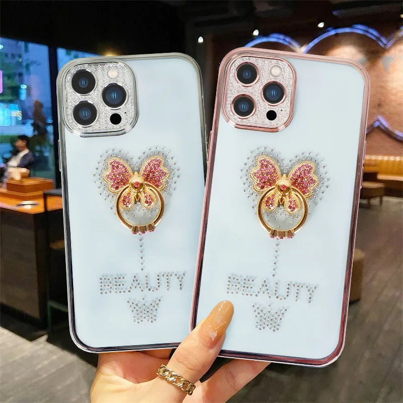 

Роскошный 3D чехол-подставка с кольцом-бабочкой для IPhone 13 Pro Max 12 11