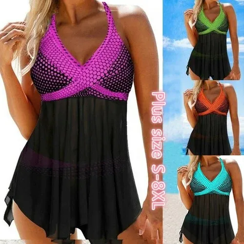 

2021 Sexy Swimwear Summer Women Plus Size Tankini Sets Stripe Print Backless Halter Two Pieces Swimsuit Beachwear Swimdress Sets