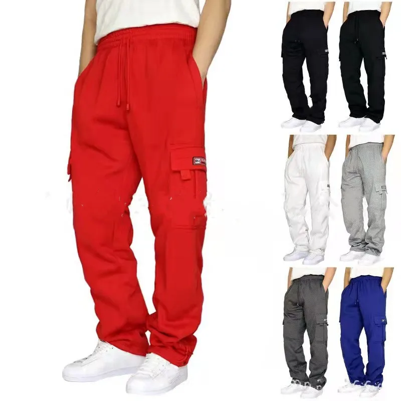 2022 new Street Popular White Multi-pocket Overalls Men's Harajuku Style Loose Casual Trousers Straight Mopping Pants Autumn New