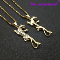 hip hop hiphop jewelry titanium steelstainless steel gold plated diamond leopard head pendant necklace wholesale