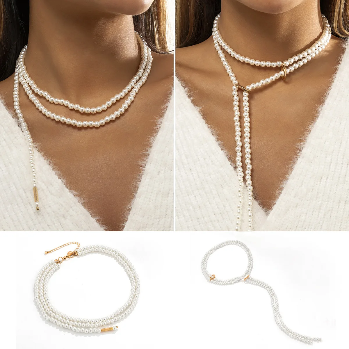 

Boho Imitation Pearls Beads Tassel Chain Choker Necklaces for Women Fashion Multilayer Collar Necklace Female Jewelry Gifts