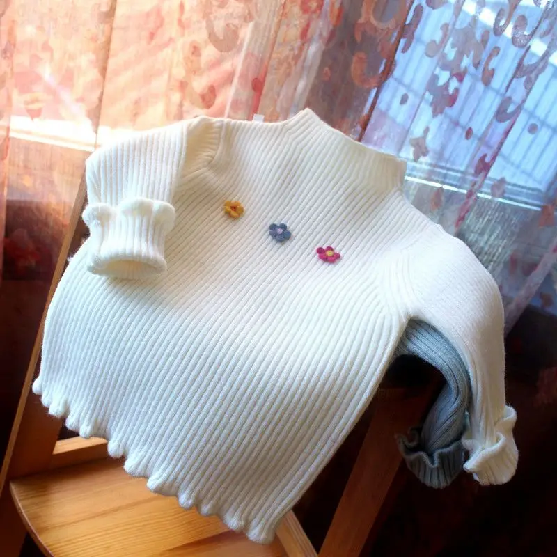 

Свитер для девочек, вязаный свитер для девочек, пуловер с высоким воротником, детская теплая рубашка с длинным рукавом на осень и зиму, топ, ...