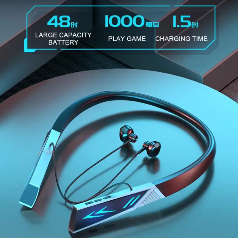 

With Microphone Sports Running Headphone Long Battery Life Neck Mounted E-sports Games Bluetooth Headset Luminous Earphone