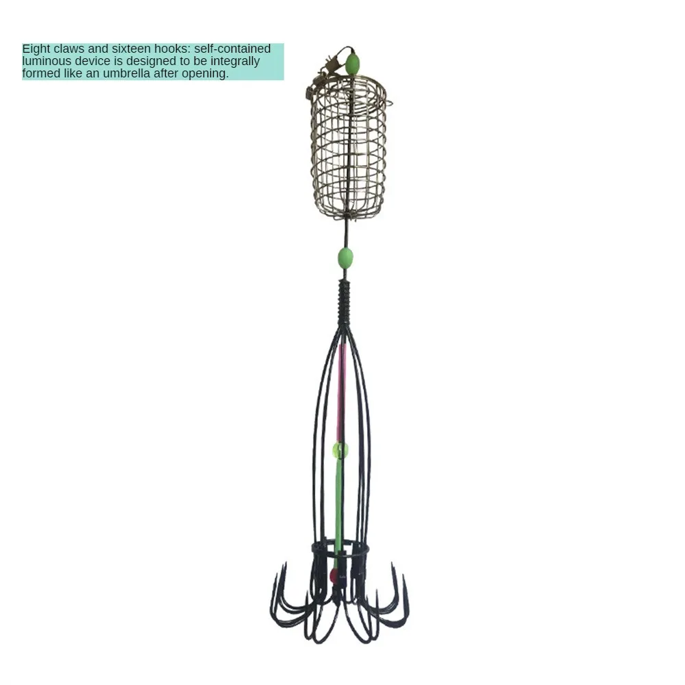 

Рыболовное снаряжение, 1 восемь крючков в форме зонта, интегрированное формование, оснащенное приподнятой клеткой, поставляется с светящим...
