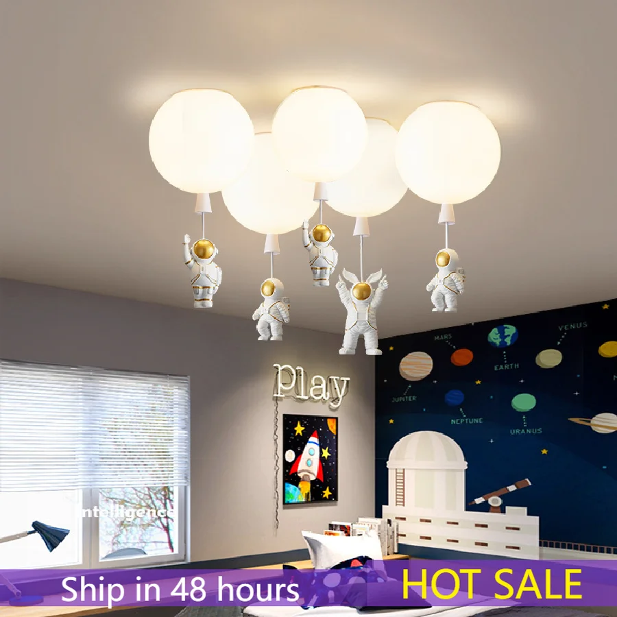 

Детская люстра с мультяшным астронавтом, Современная Скандинавская Светодиодная потолочная лампа для гостиной, кабинета, декоративная све...