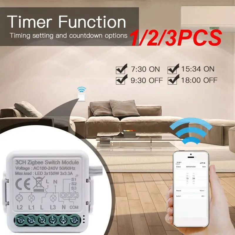 

1/2/3PCS Tuya ZigBee 3.0 Switch Module 10A Smart Home DIY Breaker 1 2 3 4 Gang Supports 2 Way Control Works with Alexa Google
