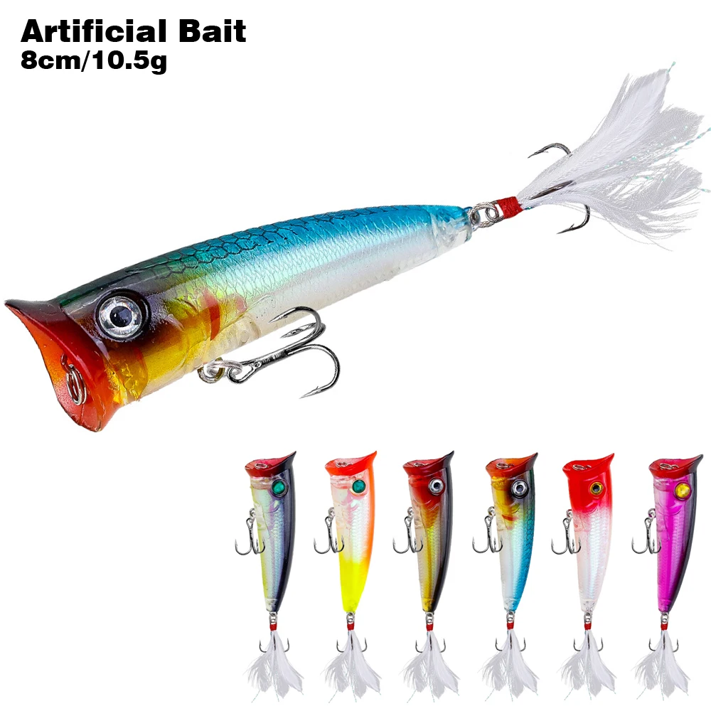 

Fishing Lures 1pcs Topwater Popper Bait 8cm10.5g Hard Bait Artificial Wobblers Plastic Fishing Tackle with 6# Hooks lure fishing
