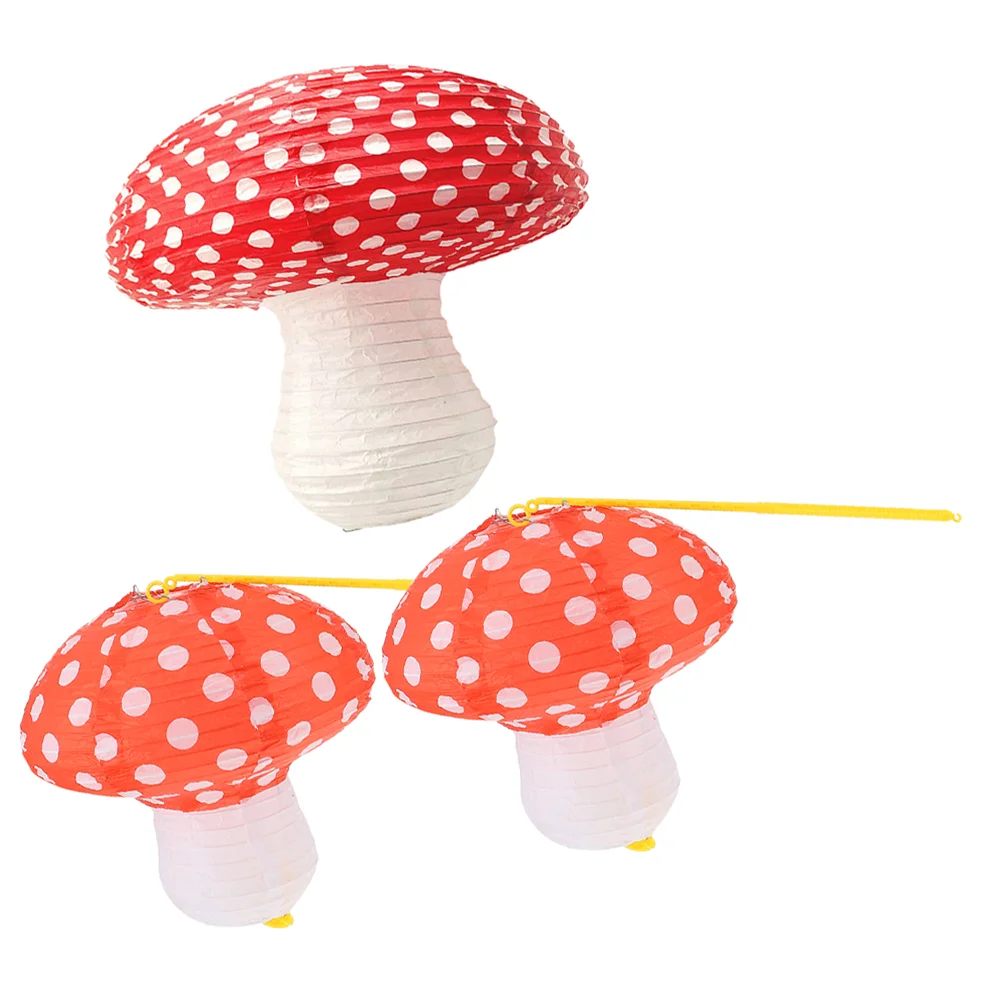 

3 Pcs Mushroom Paper Lantern 3D Decor Hanging Hand Decorations Shaped Birthday Ornament Baby Collapsible