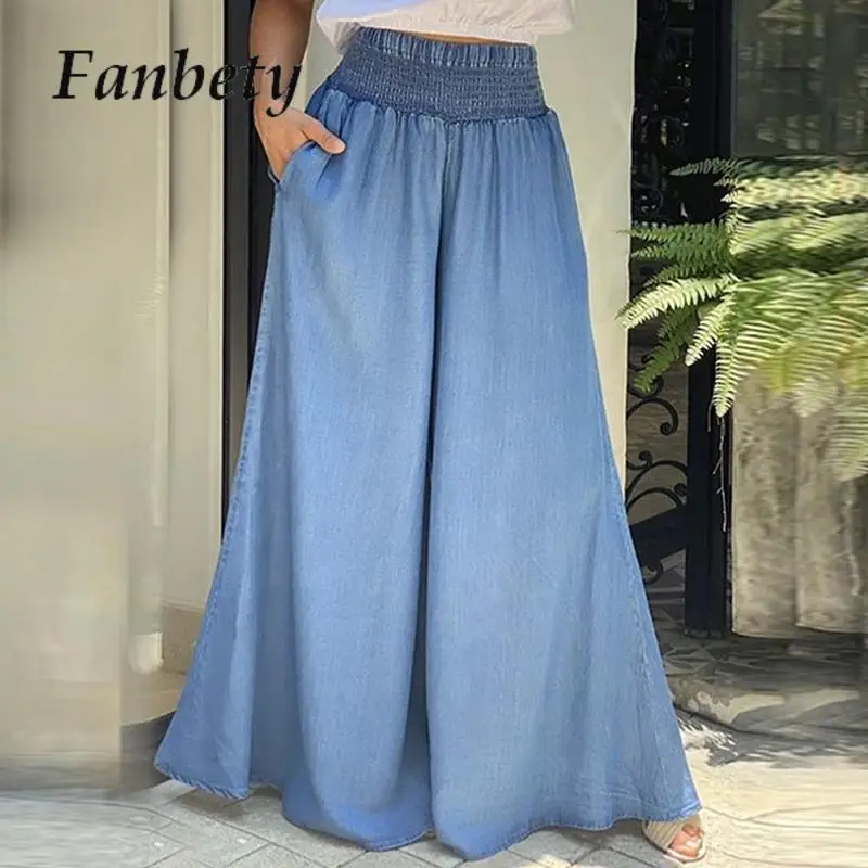 

Women New Loose Pockets Wide Leg Pants 2023 Spring Summer Office Lady Casual Solid Jogger Elastic Waist Oversized Trousers Mujer