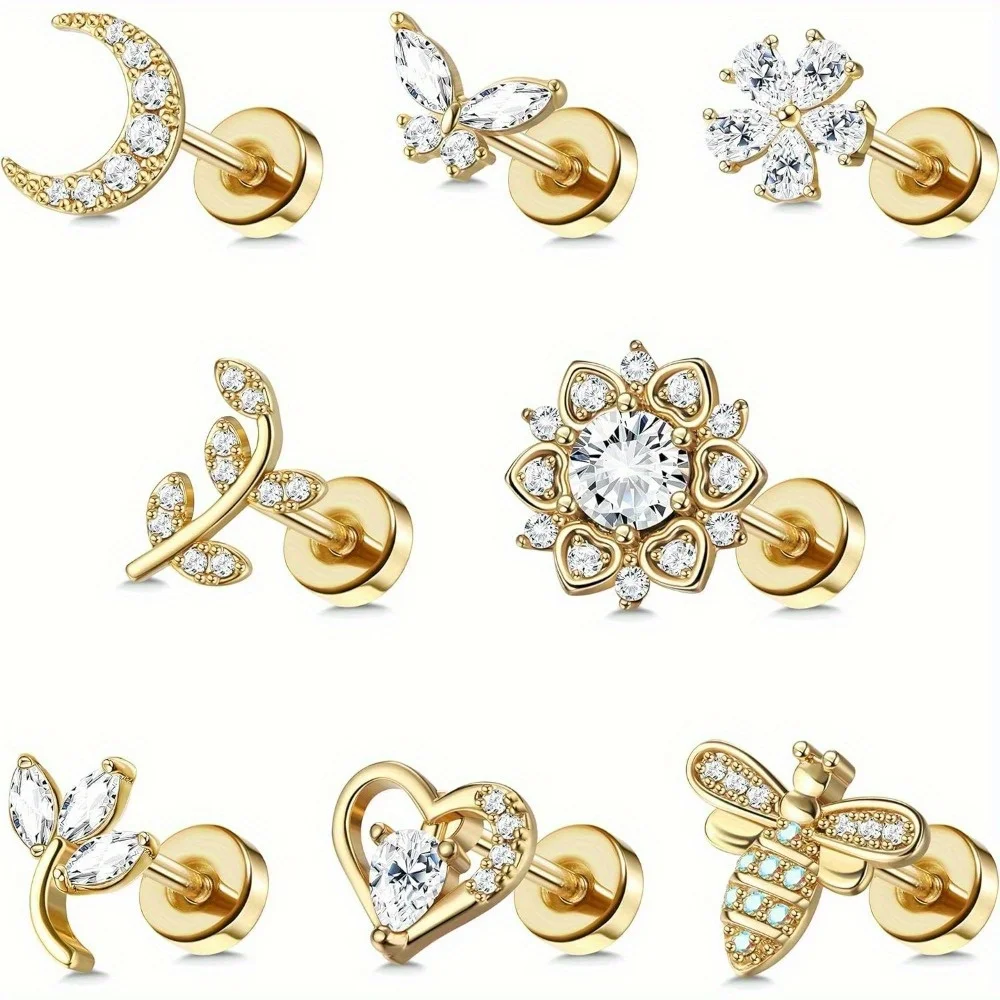 Drperfect Стильные Безопасные Ювелирные Изделия Серьги-гвоздики С Кубическим