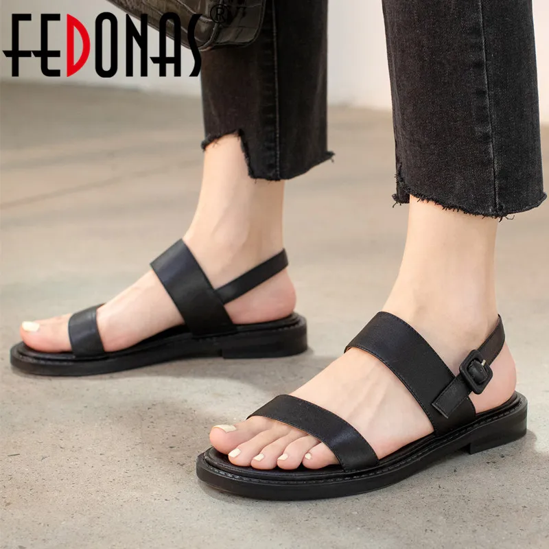 

FEDONAS Women Sandals Summer Casual Low Heels Genuine Leather Casual Shoes Woman Flats Platforms Sandals