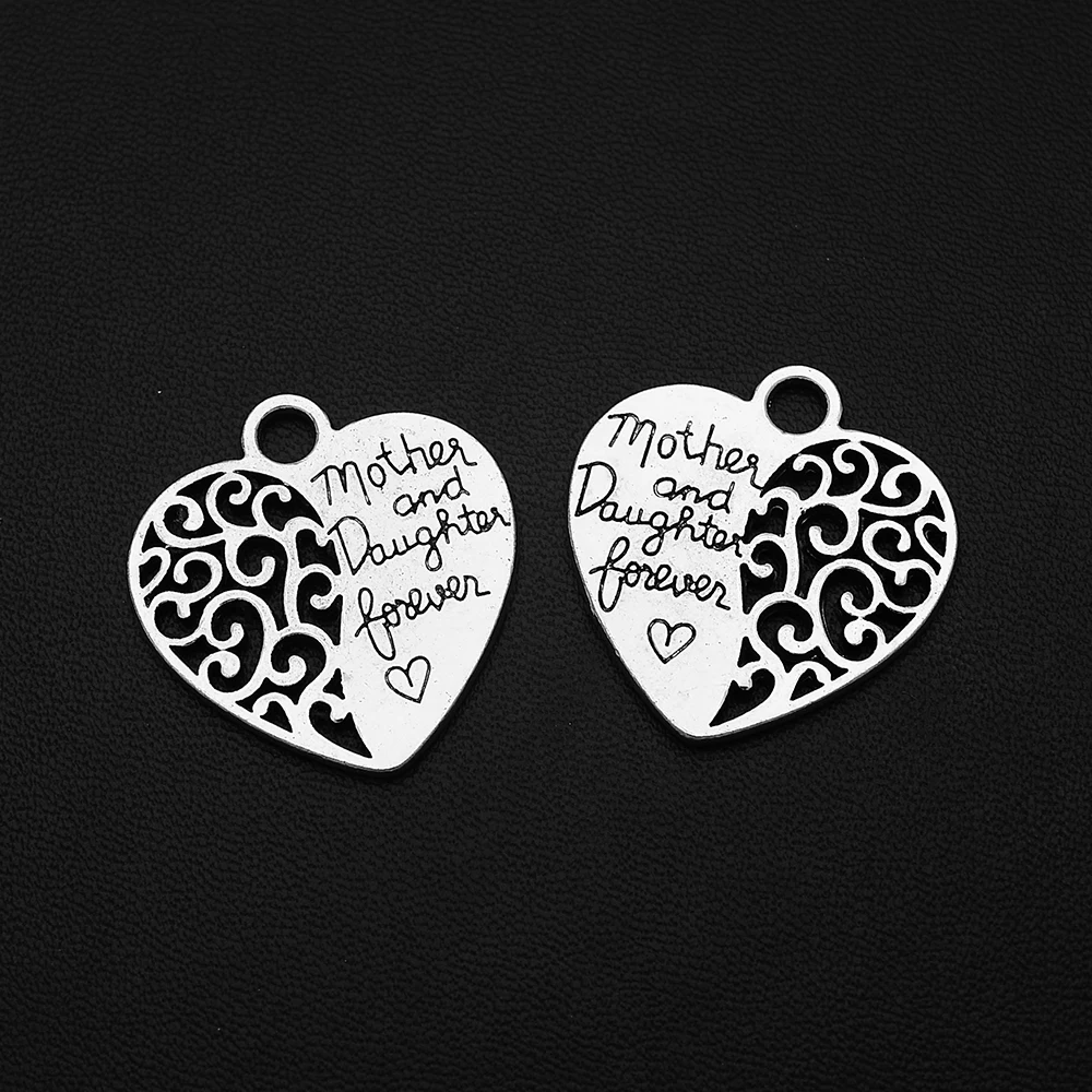 

2pcs/Lots 27x29mm Antique Silver Plated Heart Charms Mother And Daughter Forever Pendants For Diy Jewelery Accessories Crafts