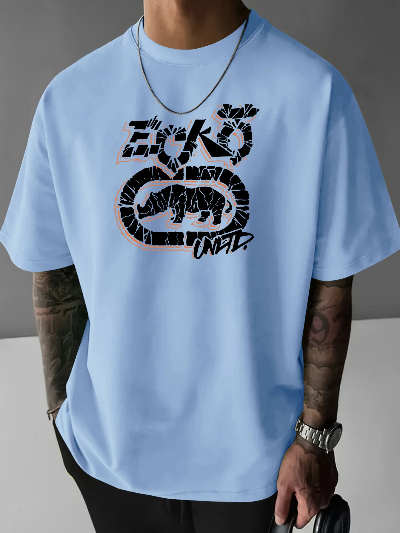 Фото Мужская повседневная свободная футболка Ecko Rhino Print из чистого хлопка, летняя модная дышащая футболка с круглым вырезом и короткими рукавами №2