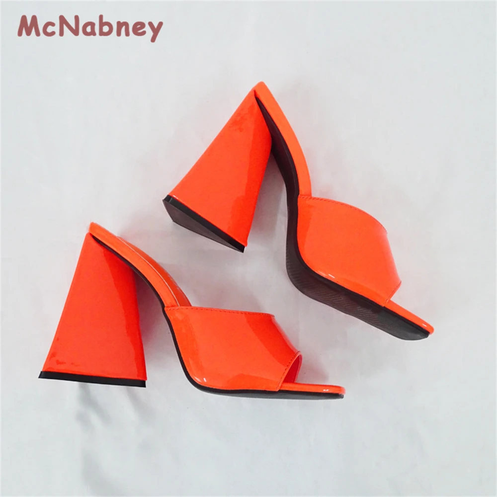11cm Heels Summer High Heeled Slippers Women Triangle Thick Heel Slippers Sexy Square Toe Thick Heel Open-Toe Pumps Sandals