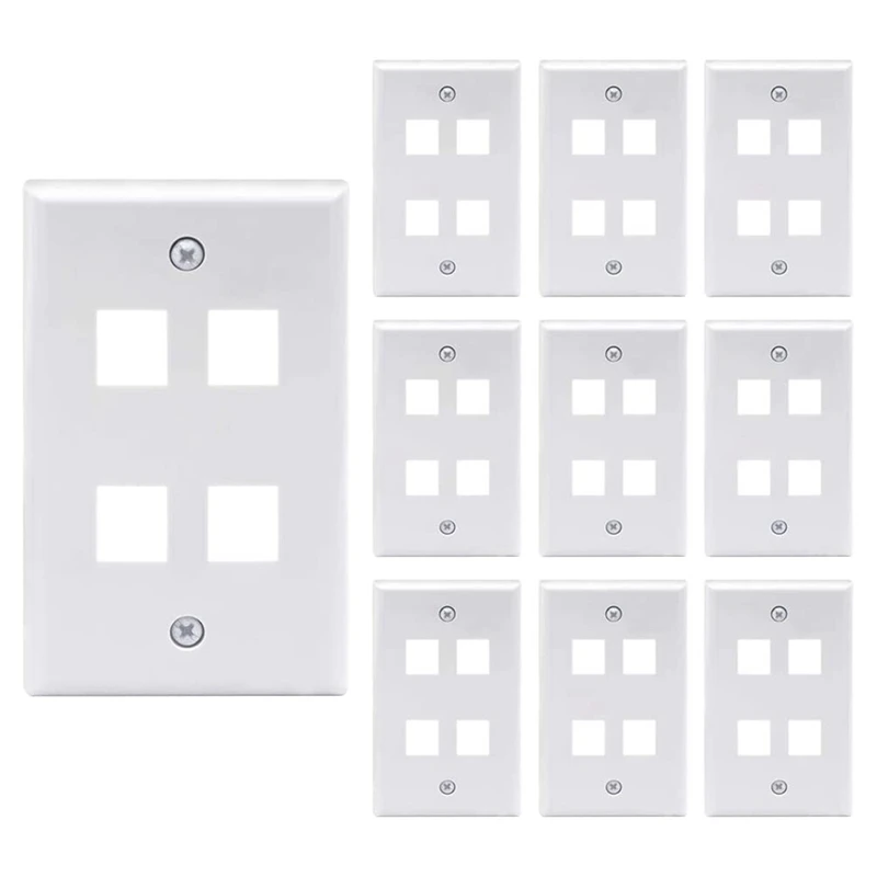 

JHD-4 Port Keystone Wall Plate (10-Pack), Single Gang Wall Plates For RJ45 Keystone Jack And Modular Inserts,White