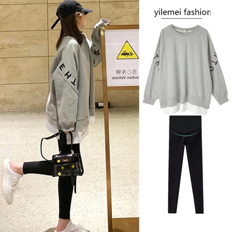 Осенний комплект одежды для беременных Модный свитшот с длинным рукавом