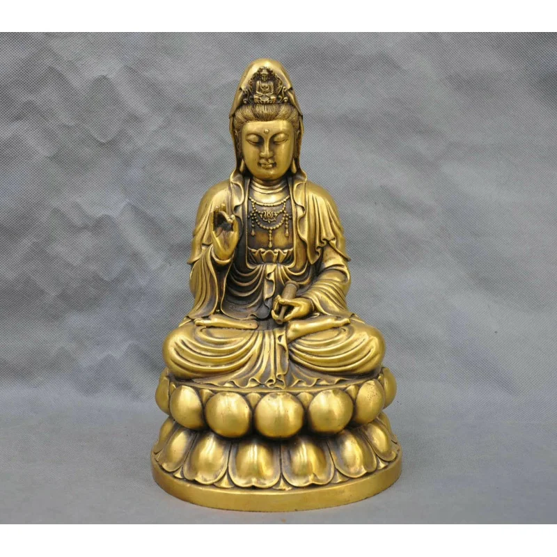 

12" Chinese Tibetan Bronze Sitting Guanyin on the Lotus Throne Kwan-Yin Buddha Bodhisattva/Buddha Statue