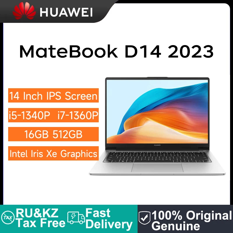 

HUAWEI MateBook D 14 2023 Laptop 14 Inch IPS Screen Netbook i5-1340P i7-1360P 16GB 512GB SSD Intel Iris Xe Graphics Notebook