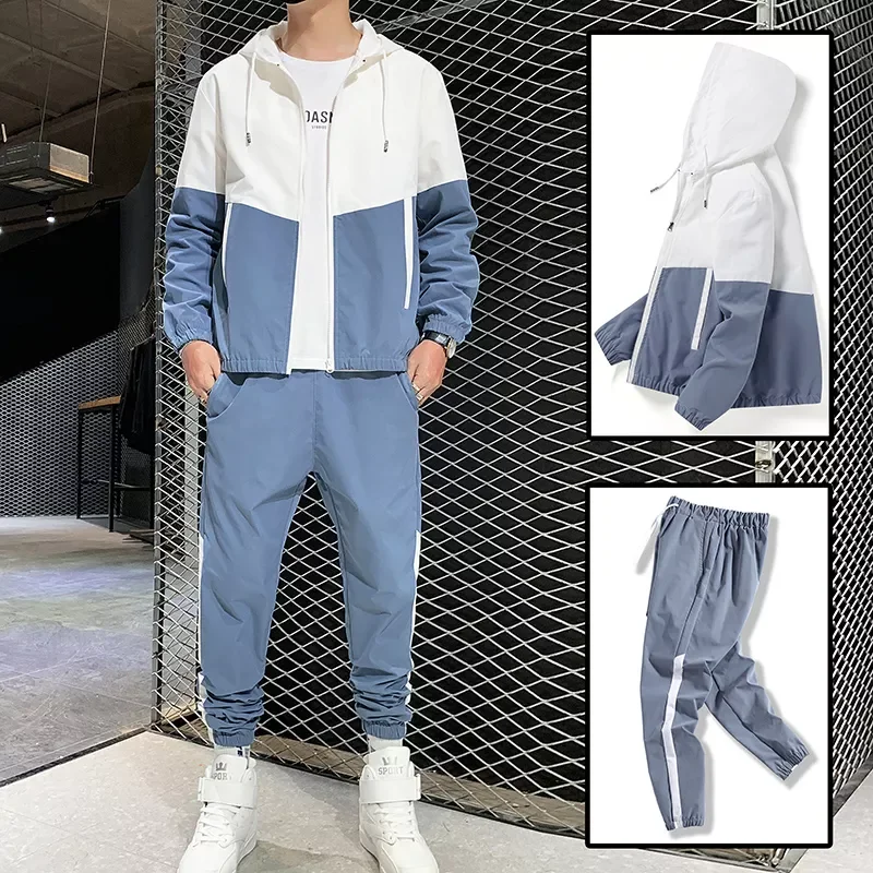 

NEW IN Suit Male 2022 New Set Track Suits Sweatsuit Man Tracksuit Mens Sets Pant Zipper Pockets Outwear 2PC Jacket+Pants Sets